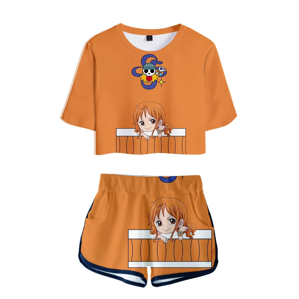 

2021 One Piece 3D Print Tracksuit Women Two Piece Set Top and Shorts Luffy Roronoa Zoro Nami Sanji Nico Robin Cosplay Costume