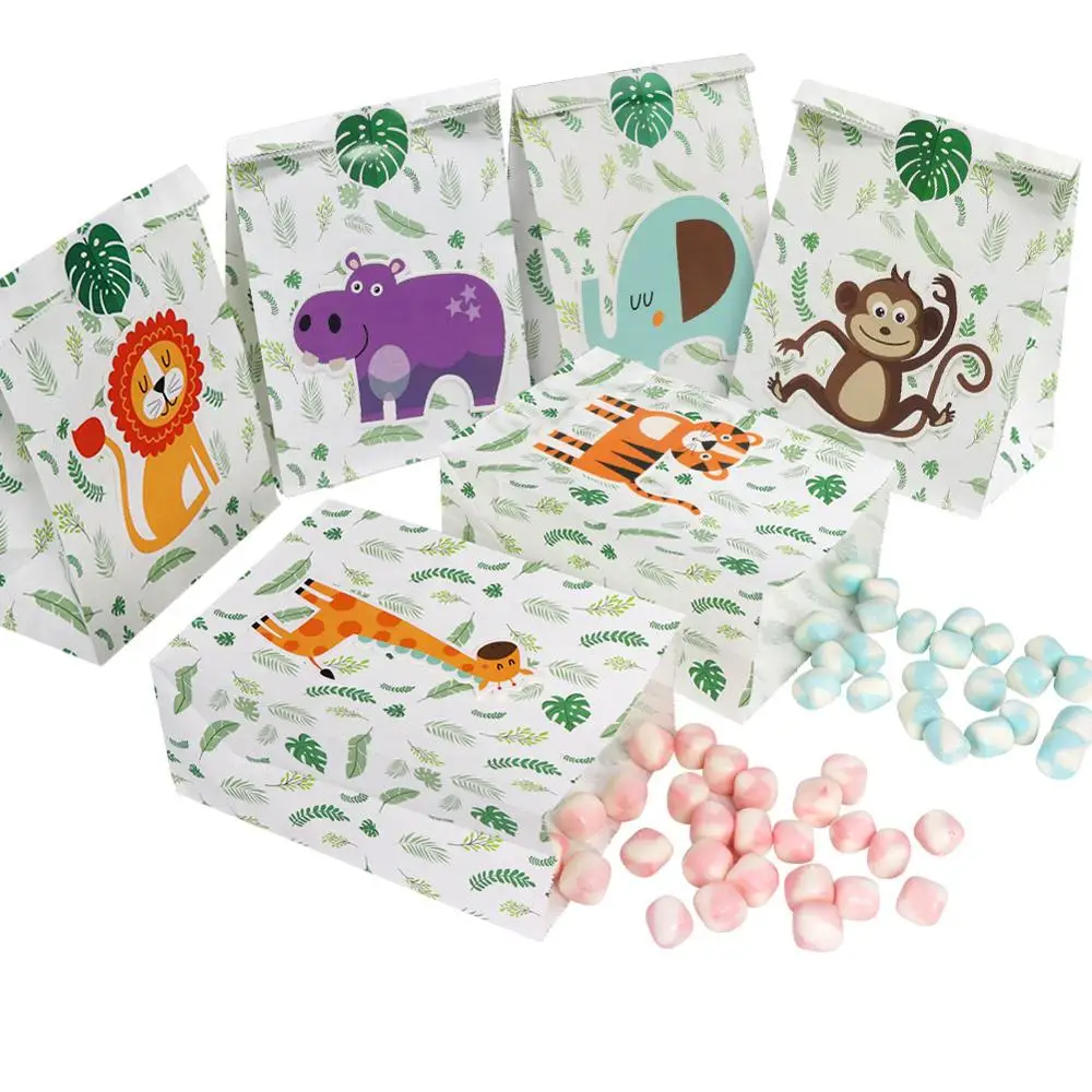 

OurWarm 12pcs Jungle Safari Favor Bags Candy Gift Bags with Stickers Kids Baby Shower Birthday Party Supplies