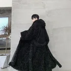 Мужская Уличная одежда, кардиган в готическом стиле, пальто, верхняя одежда, Мужской Свободный Повседневный длинный Тренч с капюшоном и перьями и бахромой