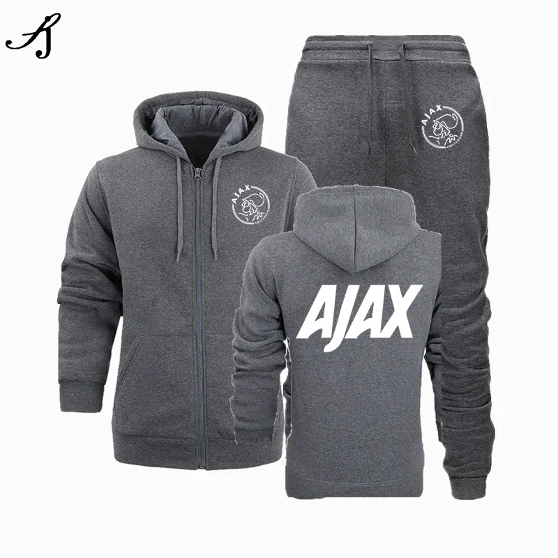 Новинка, модная спортивная одежда AJAX, толстовка с капюшоном, мужская спортивная одежда, два предмета, хлопок, флис, Толстая Толстовка с капюшоном+ штаны, спортивный костюм для мужчин