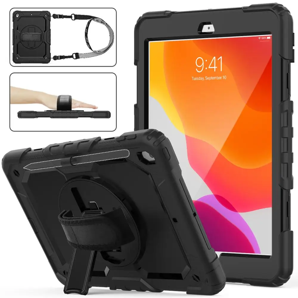 HXCASE for iPad 8th 7th Generation 10 2 чехол 10.2 Shoulder Strap Cases 2019 2020 with 360 Rotation Kickstand and Hand Straps