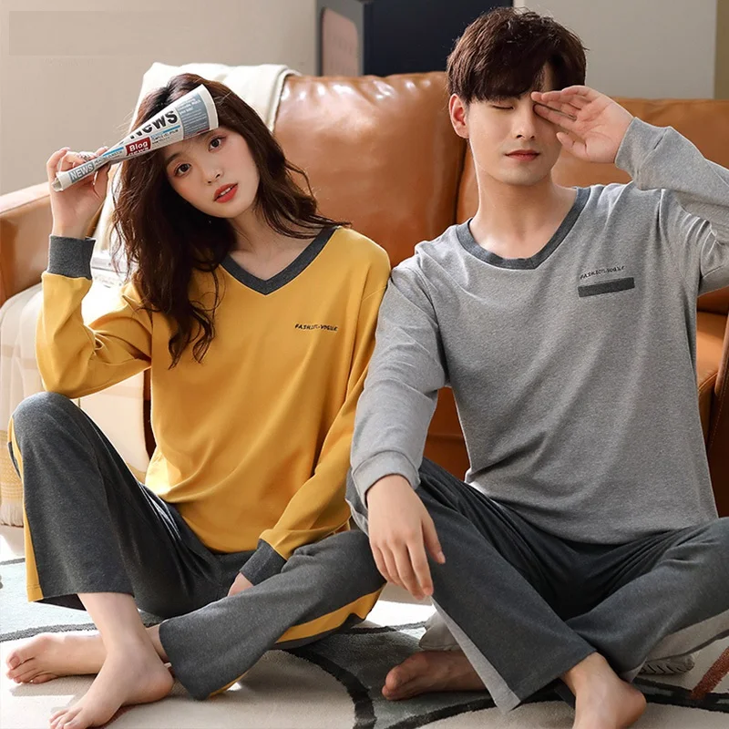 

Couple Pajamas V-neck Cotton Can Be Worn Outside Parejas Pajamas Cotton Home Clothes Women's Plus Size Men's Suit Pijamas Para