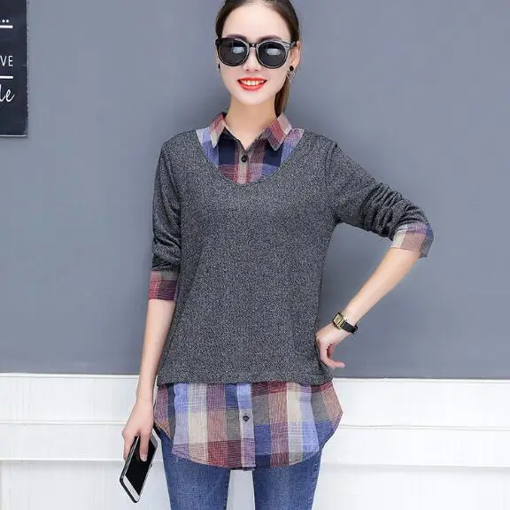 Кимоно-туника 2020 женские офисные блузки с длинным рукавом клетчатые Лоскутные