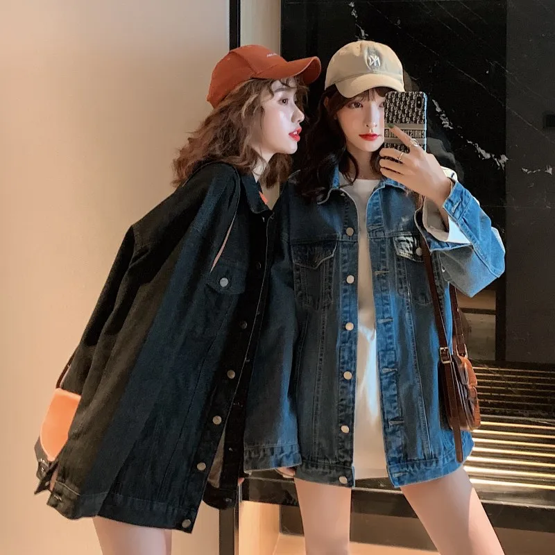 Женская ВИНТАЖНАЯ ДЖИНСОВАЯ КУРТКА бойфренда свободная длинная однотонная