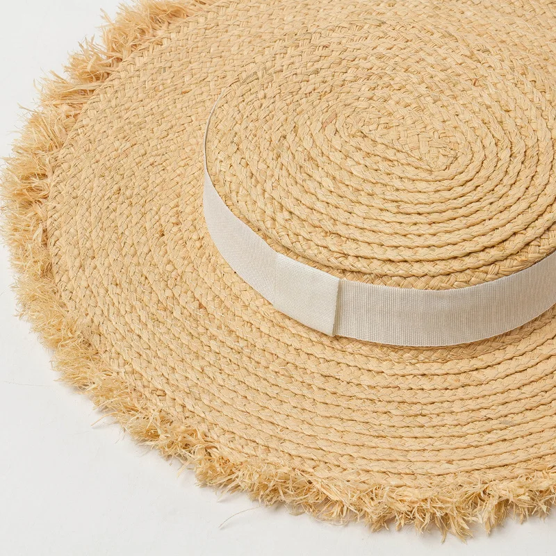 

New Summer Sunscreen Beach Hat Natural Raffia Hat Child Lace Veil Wide Brim Straw Hat Ribbon Girl Sun Cap Wholesale