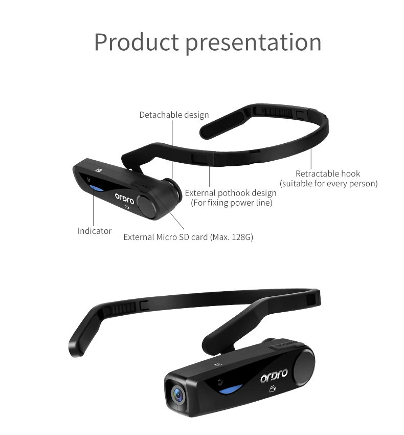 ORDRO EP5 Bluetooth 4. 0 ручная головная повязка экшн мини DV камера потребительские видеокамеры с наушниками WiFi бесплатно