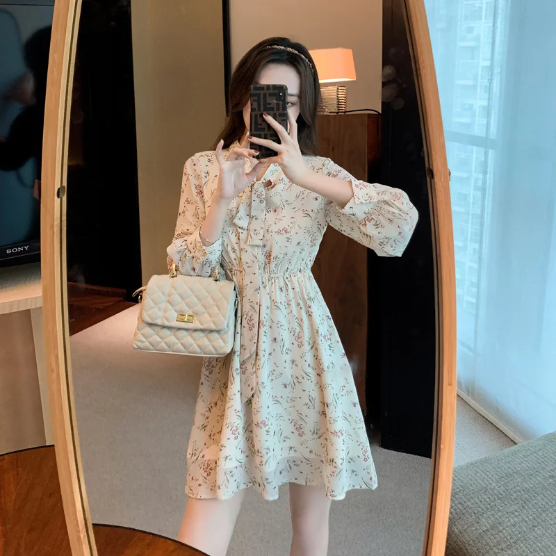 Женское шифоновое платье с цветочным принтом элегантное нежное в стиле ретро