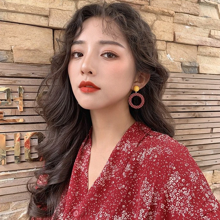 2019 корейские модные серьги в горошек геометрические красные круглые Висячие для