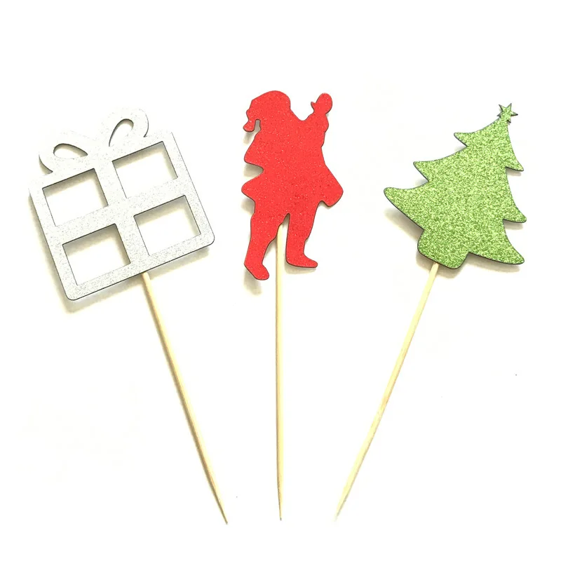 6 шт. рождественские блестящие капкейные топперы Санта-Клаус Олень сани Топпер