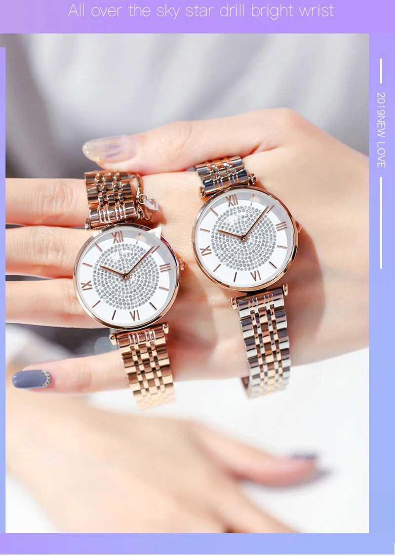 Montre Femme, современная мода, Reloj Mujer, стразы, часы для женщин, сетчатый Браслет из нержавеющей стали, роскошные Звездные наручные часы для женщин