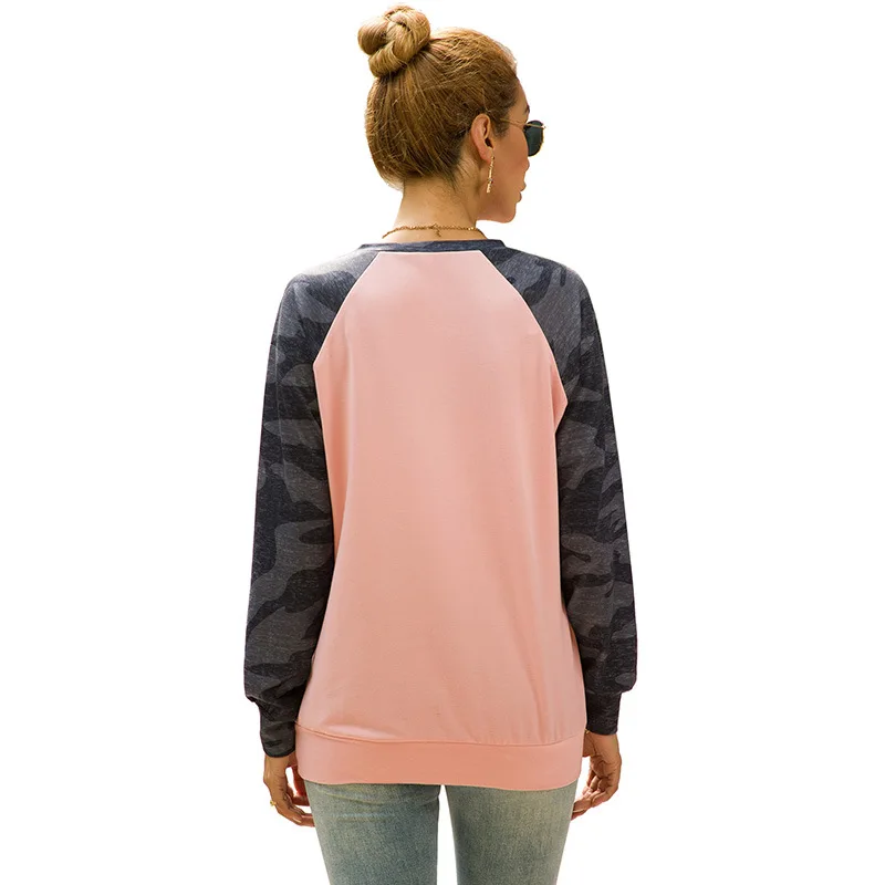 

2019 Women Hooded Sweatshirt Autumn New Casual O Neck Camouflage Patchwork Sweater Coat Plus Size