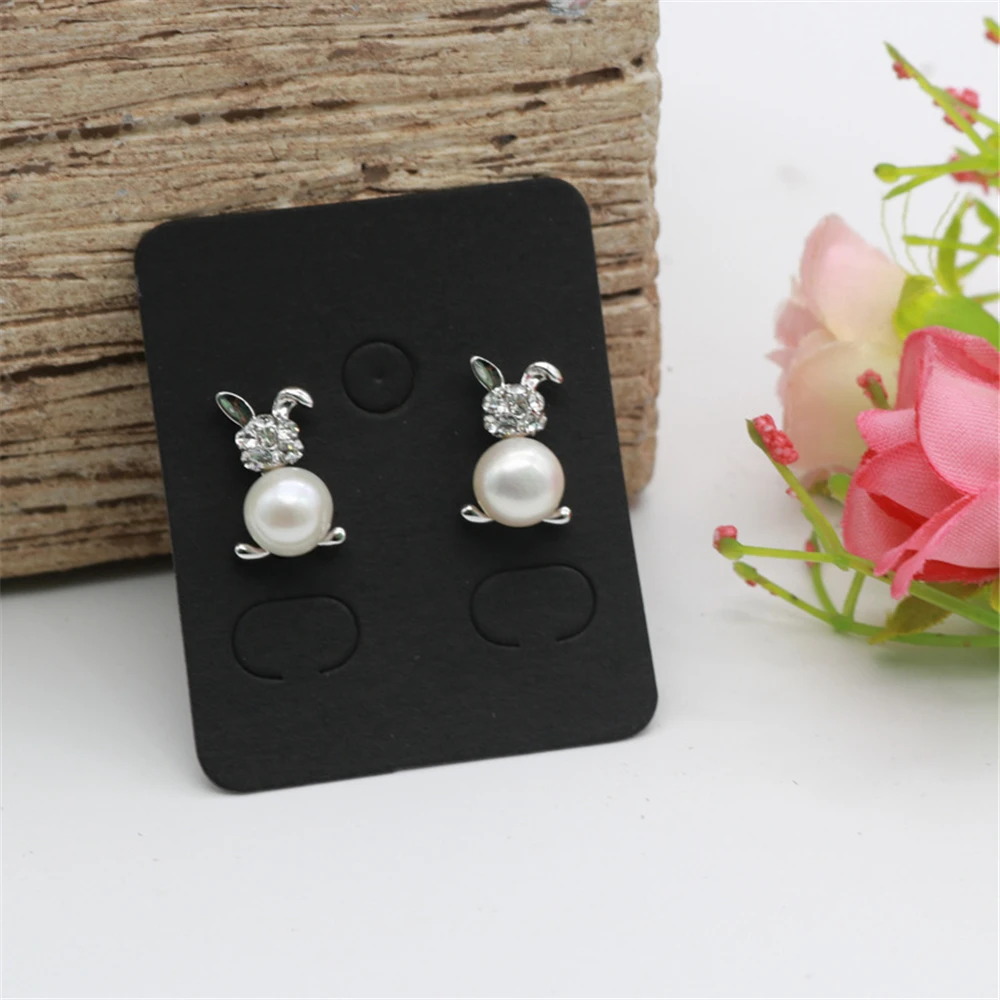 

100PCS 3.8x4.8cm Earring Display Card Holder Blank White Black Kraft Paper Tags For DIY Ear Studs Long Drop Jewelry Display Card