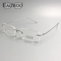 pure titanium eyeglasses rimless optical frame prescription spectacle frameless glasses for wide face with long temple 145mm