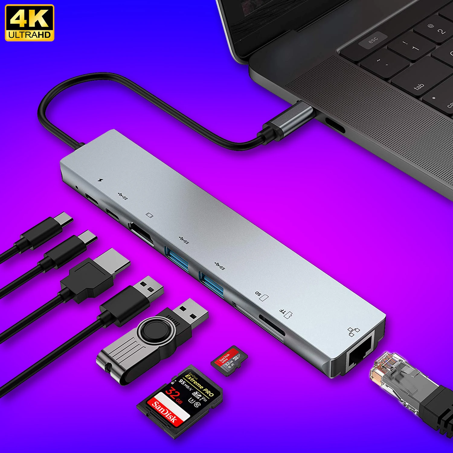 

USB-концентратор 3,1 3.0 Type-C для адаптера VGA HDMI 4K Thunderbolt 3 USB 3,0 RJ45 TF SD-ридер слот PD для MacBook Pro Air 2020 M1