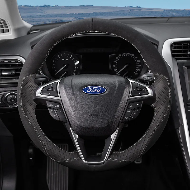 Кожаный чехол на руль для Ford Edge Focus Escape Escort Ecosport Taurus Kuga Mondeo прошитый вручную из