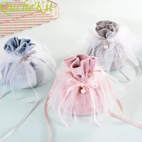 1020pcs luxury drawstring velvet gift bags with gauzepearl jewelry velvet pouches christmas decor wedding favor gift wrapping