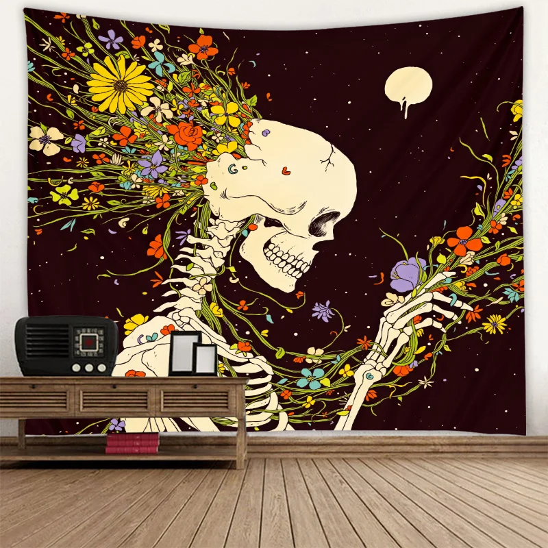 

Floral and skeleton tapestries elegant Hippie psychedelic wall art black tapestries dormitory bedroom family landscape decor