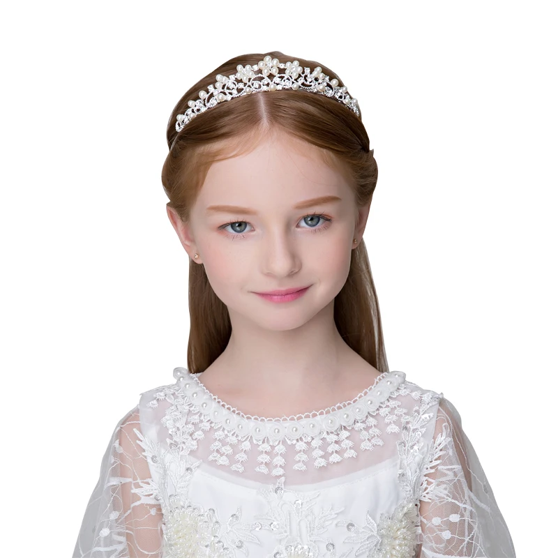 Стразы имитация жемчуга корона тиара цветок для девочек принцесса повязка на голову Свадебная вечеринка