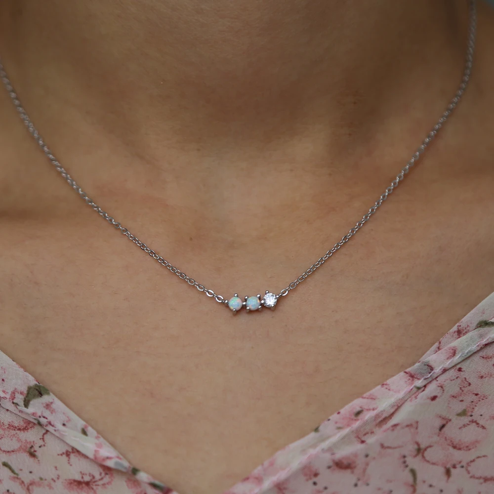 Delicate trendy couple opals paved cz choker necklaces 925 genuine silver collar necklace pendants women short chockers | Украшения и