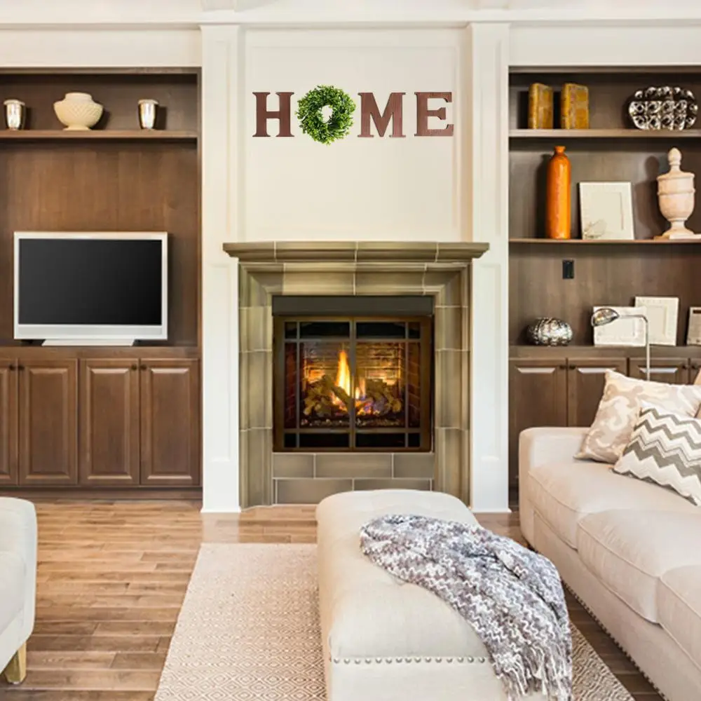 

Wooden Home Sign with Green Wreath Flower, Wall Hanging Decor Home Decorative Sign Rustic Wooden Letters Decor