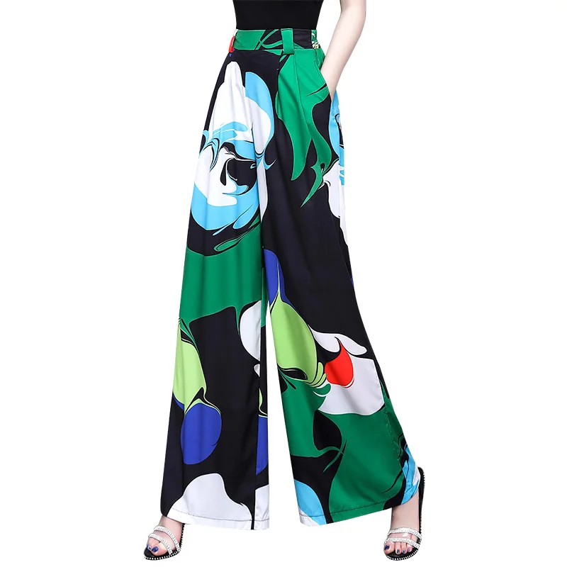 

Female Trousers Vintage Print Wide Leg Women High Waist Loose Long Pant Pantalones Summer New Straight Pants Streetwear Casual