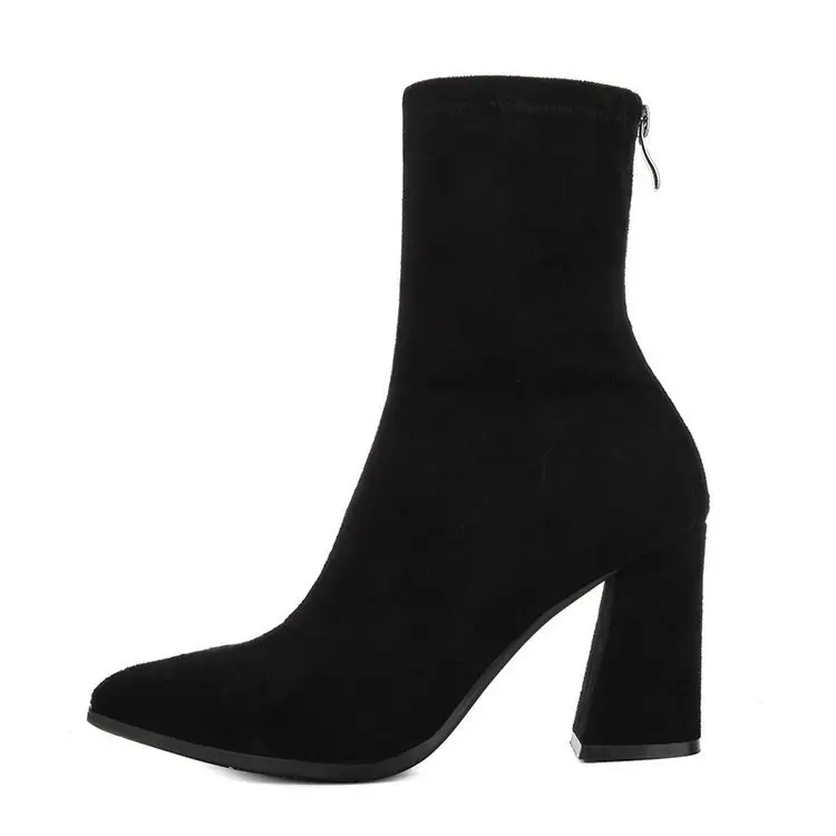 

Winter Women's Boots Fashion Zipper Short Boots Thick-soled Round Toe High-heel Square-Heel Suede Women's Ankle Boots Q10-68