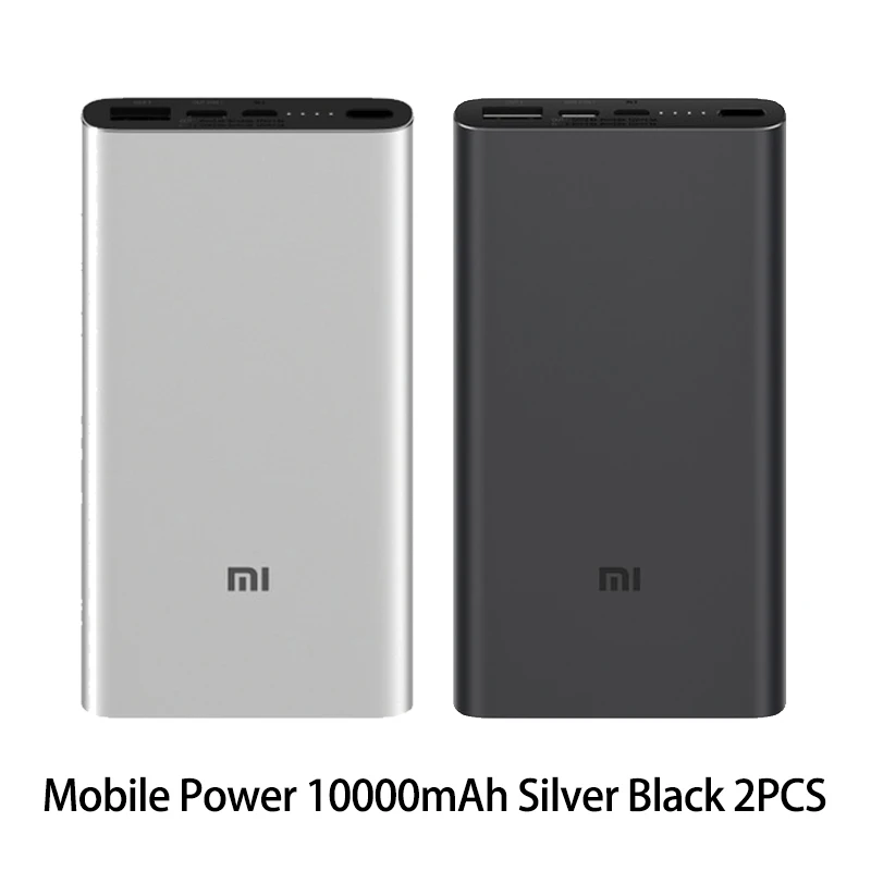 Silver and Black Xiaomi Mi 3 Pro 10000 мАч Внешний аккумулятор Двусторонняя Быстрая зарядка USB-C Двойной вход выход PLM12ZM 10000 мАч Внешний аккумулятор для мобильного телефона - Цвет: Silver and Black