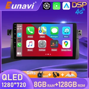 Eunavi Android Авто Carplay Мультимедиа Видео плеер для BMW E46 M3 318i 320i 325i автомобильное радио 2 Din головное устройство GPS QLED экран 4G