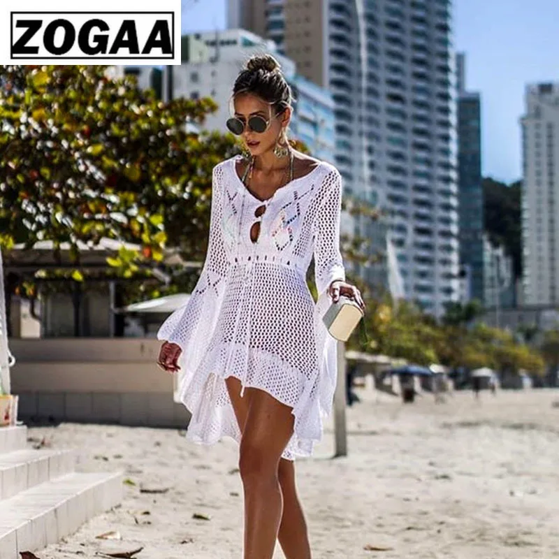 Белое трикотажное пляжное платье туника длинное парео бикини накидка для