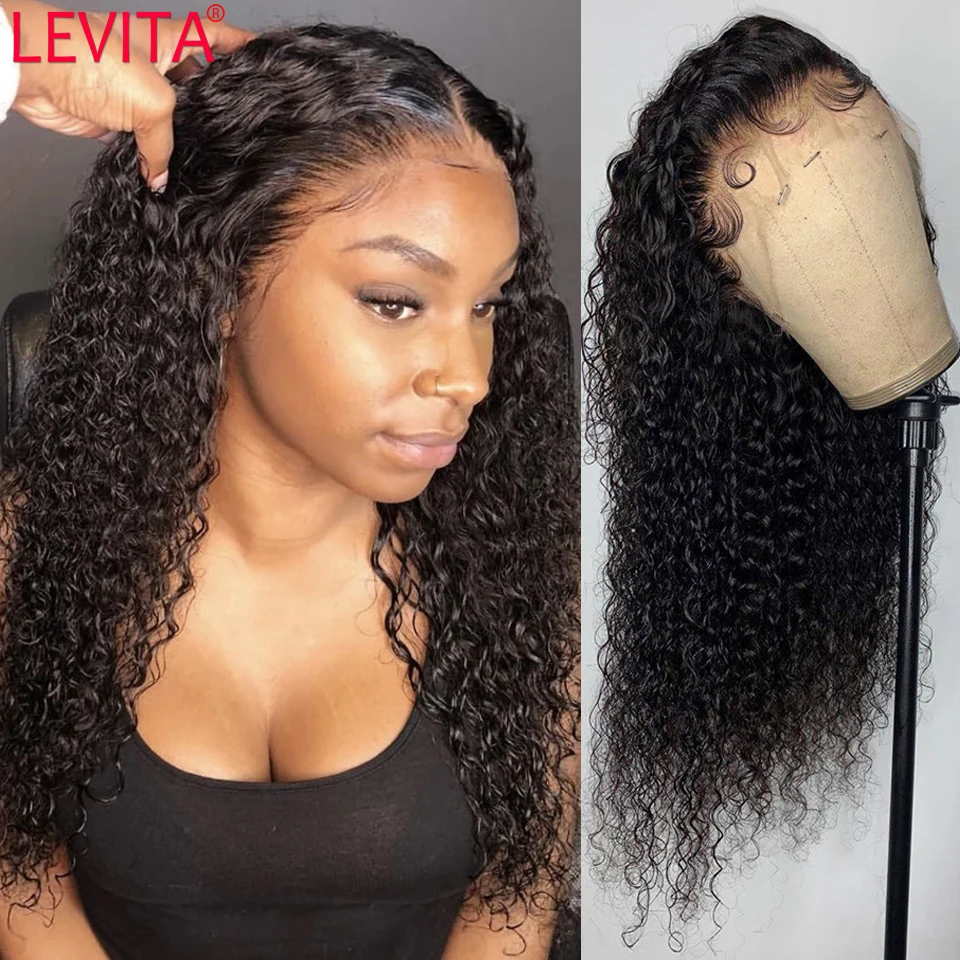 Glueless Afro Kinky Curly Lace Front Human Hair Wigs For Women PrePlucked Brazilian 30 Inch T Part Lace Frontal Wig Closure Wig
