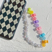 2021 new phone charm beads lanyard mobile chains telephone jewelry for women candy pearl strap hangs phone accessories