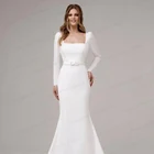 Женское свадебное платье с юбкой годе, Привлекательное платье с длинным рукавом и квадратным вырезом, очаровательное элегантное платье невесты по индивидуальному заказу, 2021