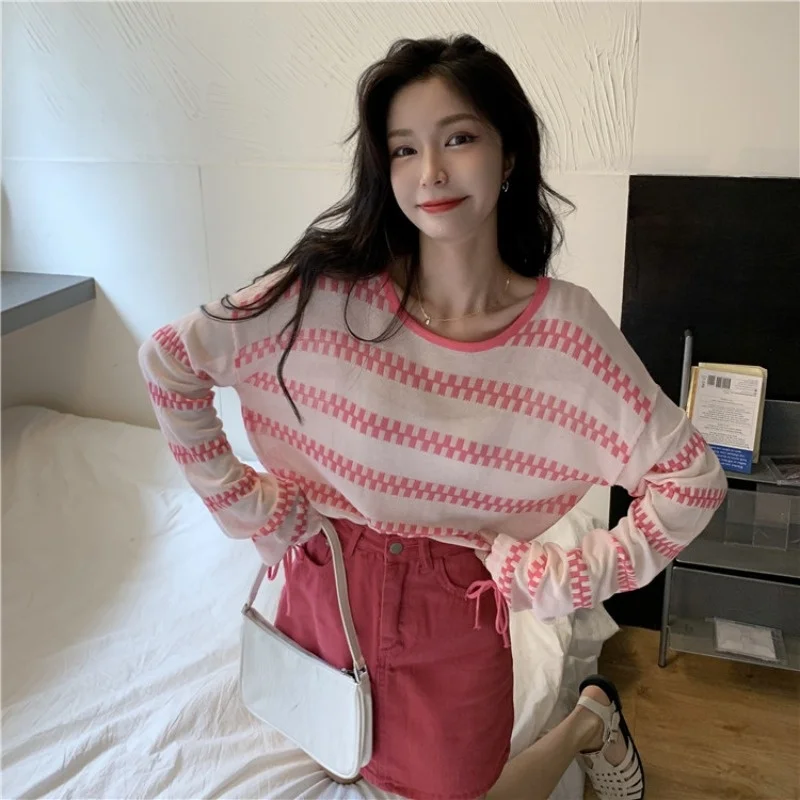 

Женская Тонкая блузка с длинным рукавом, розовая блузка с защитой от солнца, свободный дизайнерский Топ в стиле интернет-знаменитостей, лет...