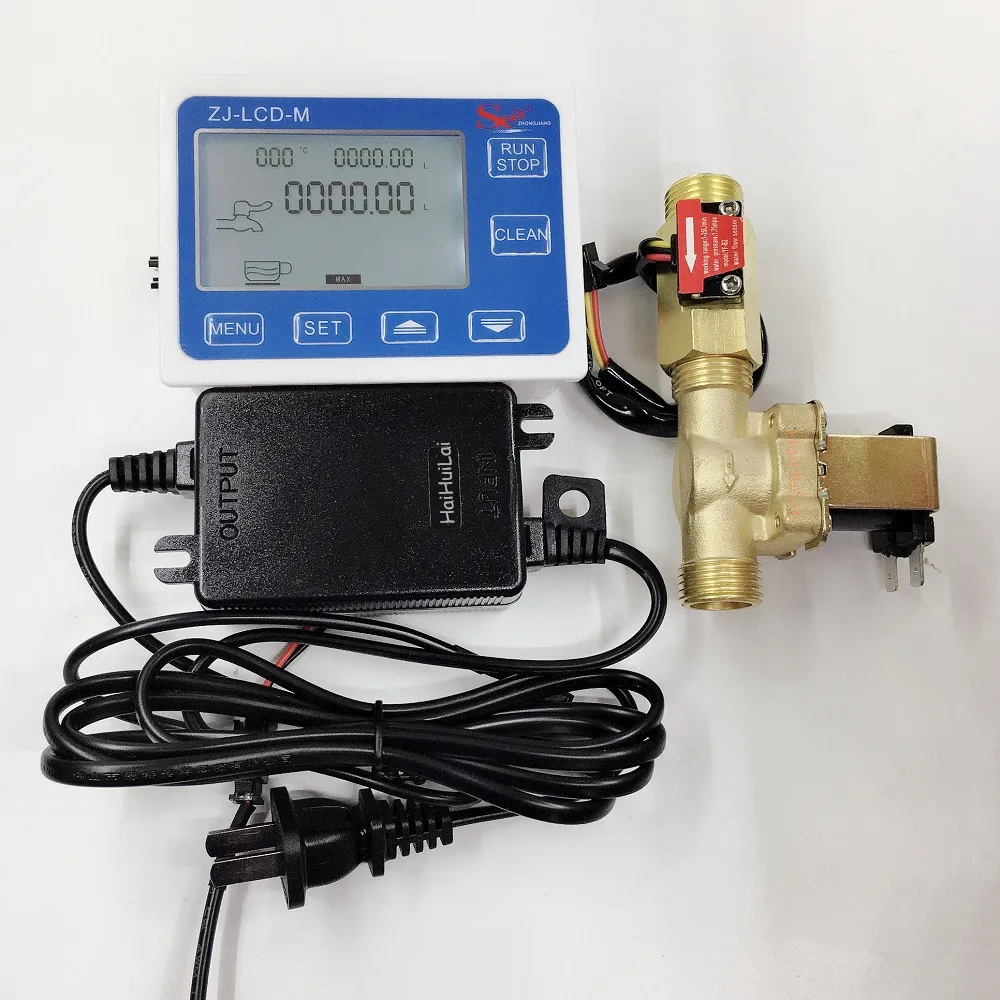 ZJ LCD M Meter Controller + 1/2 "Датчик потока клапан источник питания для измерения воды и