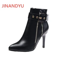 pointed toe leather shoes for woman ankle boots spring autumn shoes women high heels womens leather boots stiletto heels women