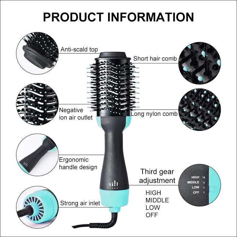 3 in 1 Electric Professional Hair Dryer Comb Infrared Negative Ion Hot Air Straight Curling Hairdryer EU/US/AU | Бытовая техника