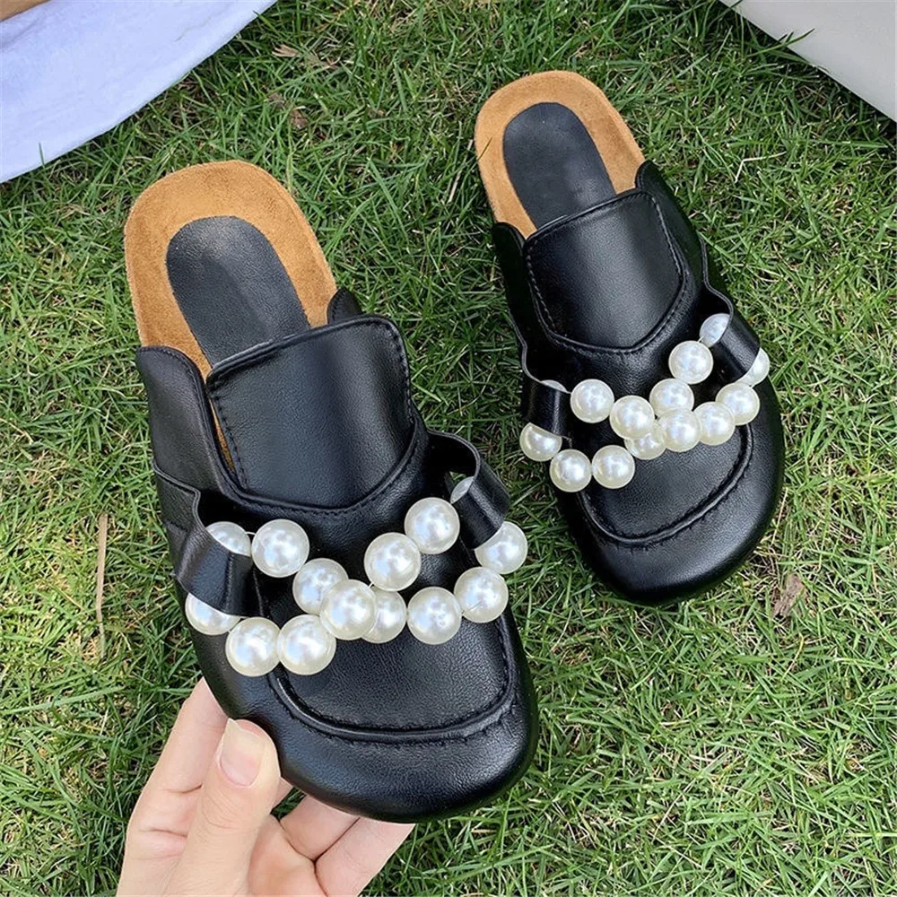 

Ladies Elegant Flat Heel Women Mules Fashion Pleated Shallow Women Slipper Casual Outdoor Sandal White Shoes Female Slides