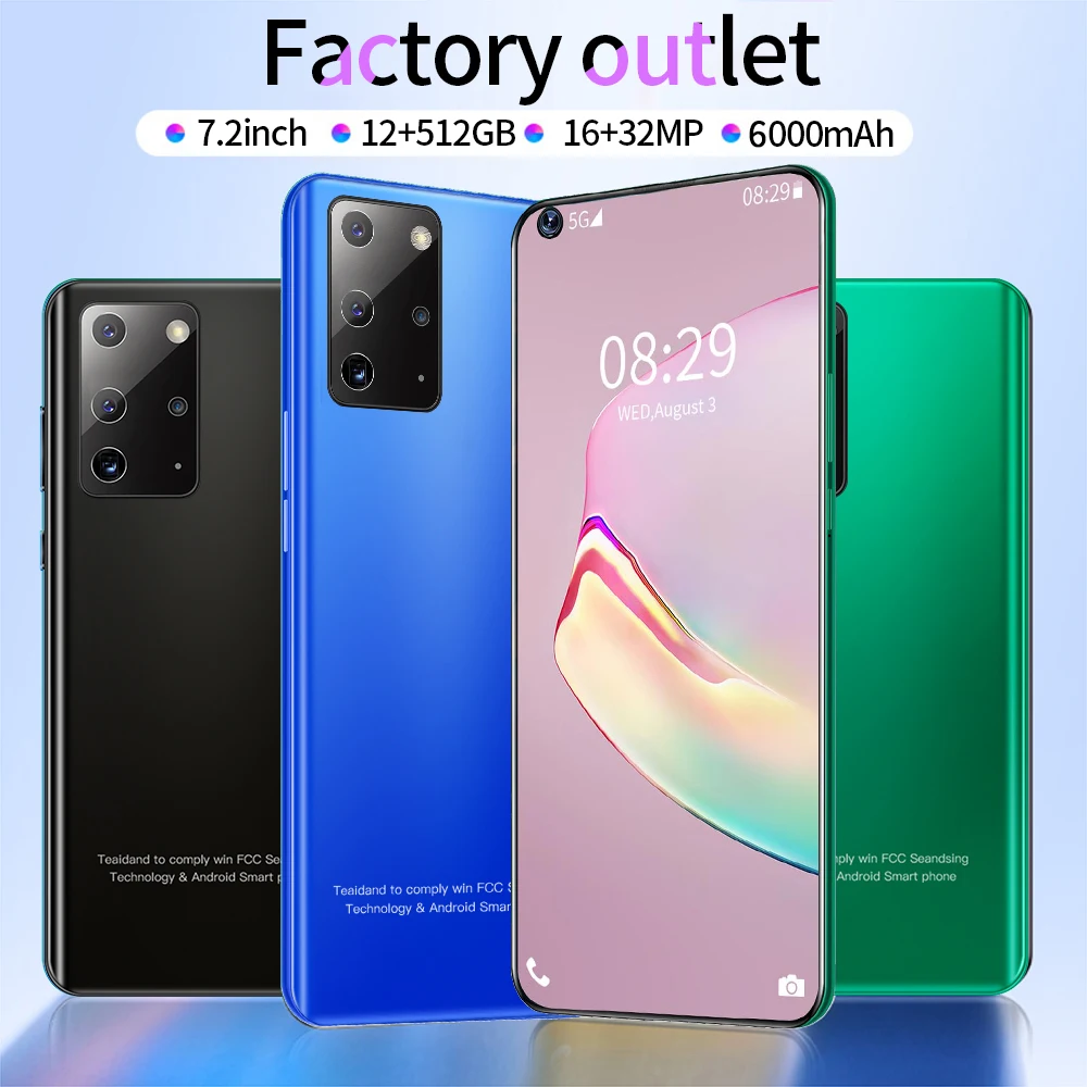 

Global Version Note23 Pro+ 12 512GB Android 10 Smartphone 16+32MP Camera 7.2HD Big Screen Dual SIM 6000mAH Battery Face Unlock