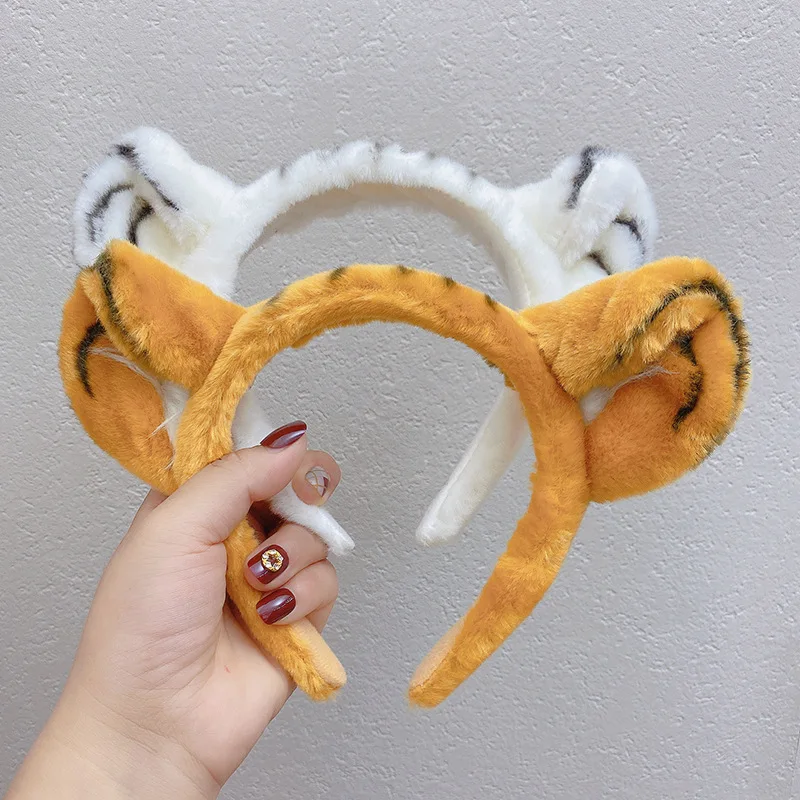 

1pcs Cartoon Animal Headbands Soft Faux Plush Tiger Ears Hairband Cute Hair Accessories Cosplay Party Creatures Theme Costume