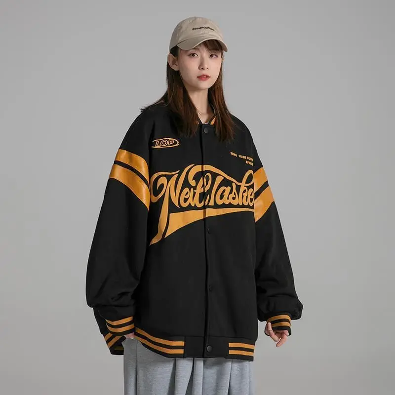 

Preppy Style Letter Printed Baseball Uniform Jacket Female Japanese Trend Retro Streetwear Couples Bomber Jackets for Women 2021