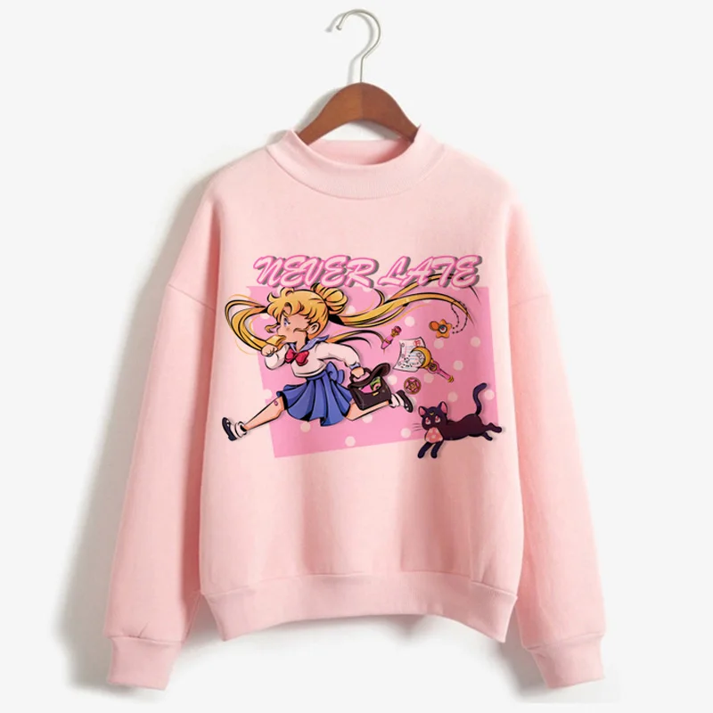 P1851G-pink Сейлор Мун каваи Харадзюку толстовки для женщин Ullzang милый кот Аниме Забавный мультфильм свитшоты Usagi 90s Эстетическая толстовка женская - Цвет: P1851G-pink