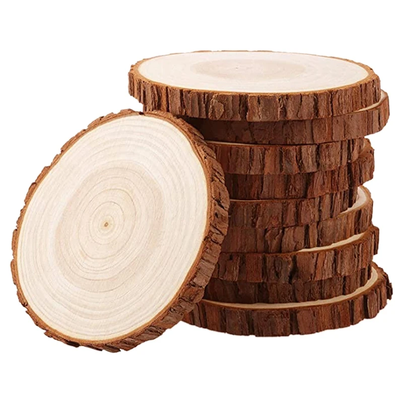 

10 Pieces Wood Log Slices 12-13cm Unfinished Wooden Circles Without for DIY Crafts Wood Slices Centerpieces Decoration