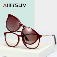 aimisuv round vintage magnetic clip polarized sunglasses women 2021 fashion optical prescription glasses frame ladies uv400
