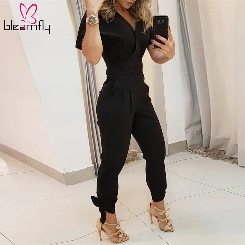 Новинка 2019 летний элегантный Одноцветный повседневный комбинезон для работы 3