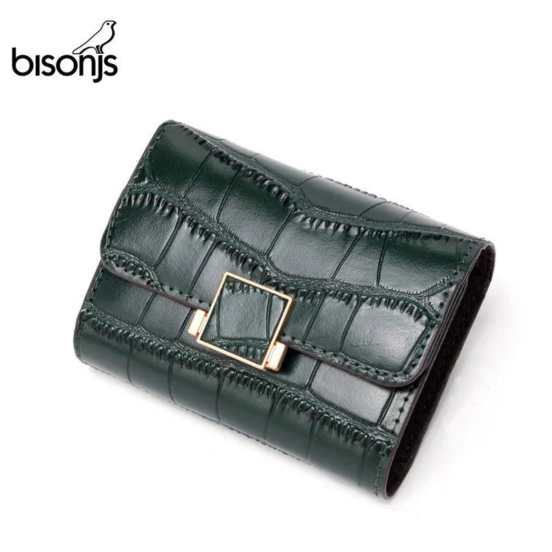 BISON DENIM, коровья кожа, женские кошельки, ID держатель для карт, Дамский кошелек, отделение для монет, короткие маленькие кошельки, высокое качество, B3283