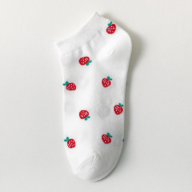 Japanese Style Women Cute Socks Print Strawberry Korean Funny 5 Pairs/Lot Girls Cotton Knitted Kawaii White Short Socks Sets