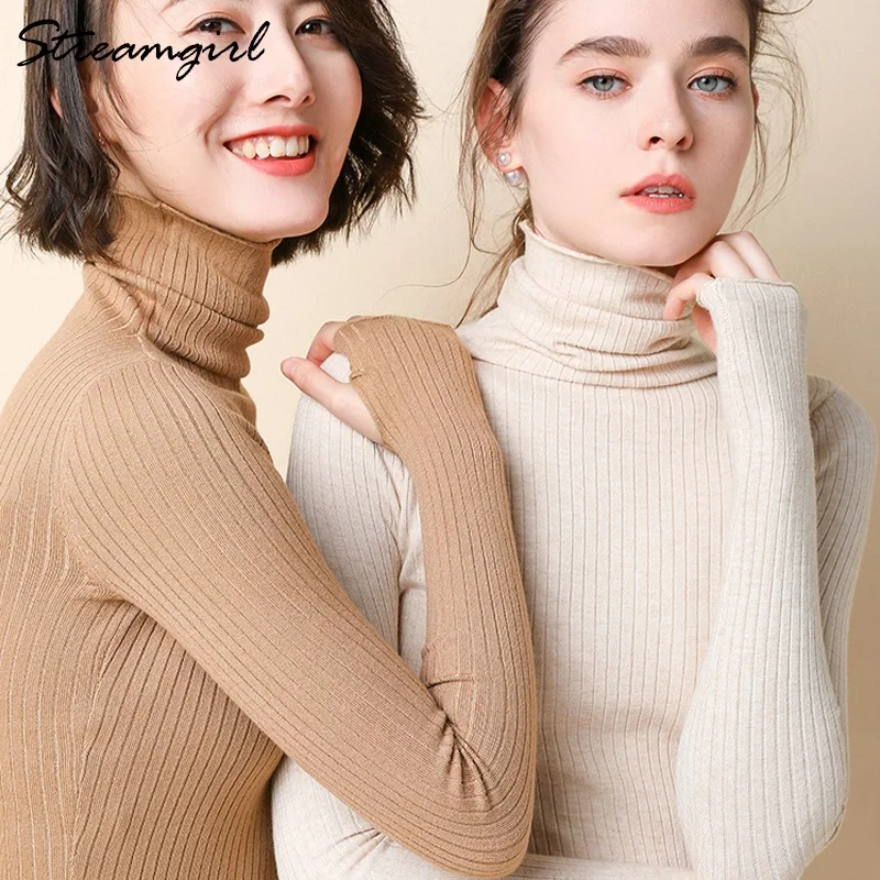 Зимний свитер с высоким воротником Женский пуловер высокоэластичные Джемперы