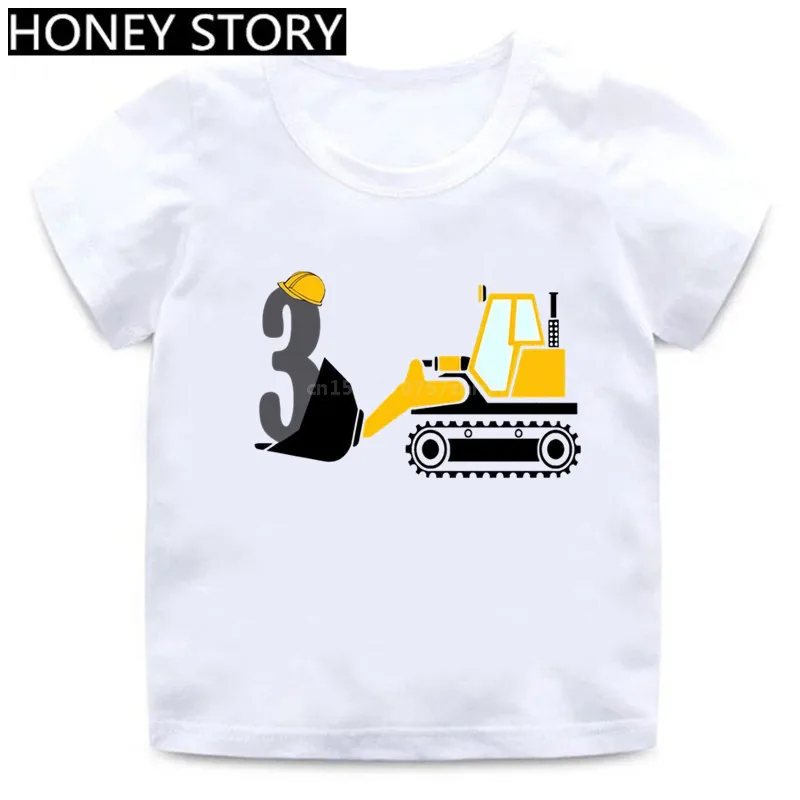 

Summer New Fashion T shirt Cartoon Excavator Birthday Number 1-9 Boys T-shirt Baby Girls Tops Funny Present Kids Clothes Gift
