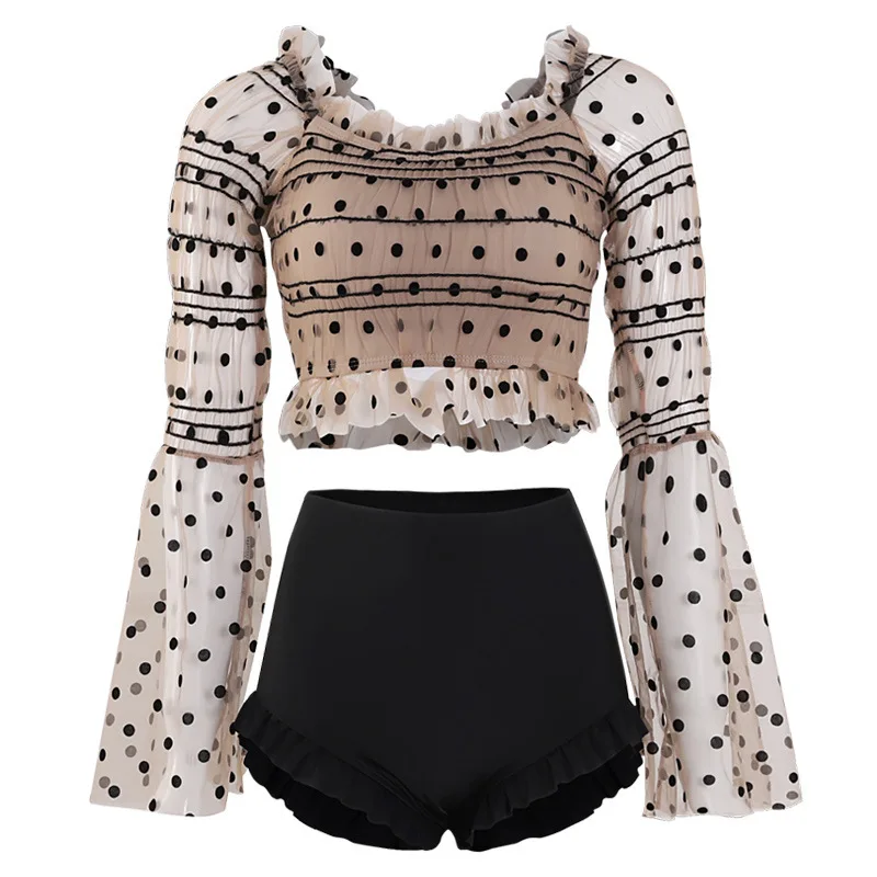 

Bikini Push Up 2021 Surf Swimsuit For Women Swimwear Closed Girls Rash Guard Hot Hotel Female Silk Chiffon Long Sleeve Suit