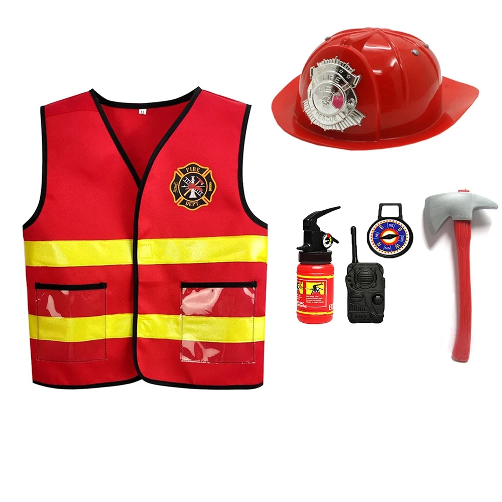 

Little Fireman Costume Firemen Vest Uniform For Boy Kids Firefighter Costumes Cosplay Halloween Party Clothing For Childern